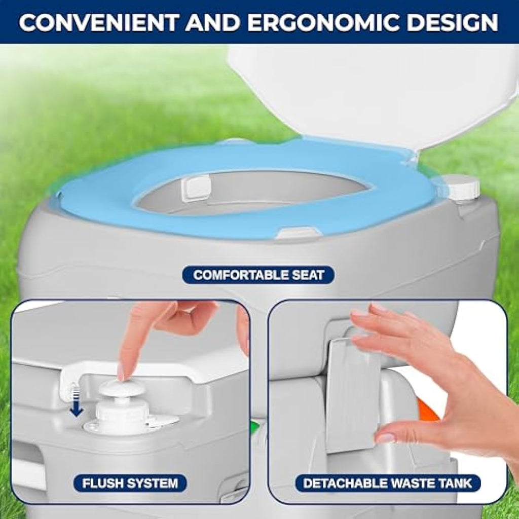SereneLife Portable Toilet – 22L Leak-Proof Camping Porta Potty