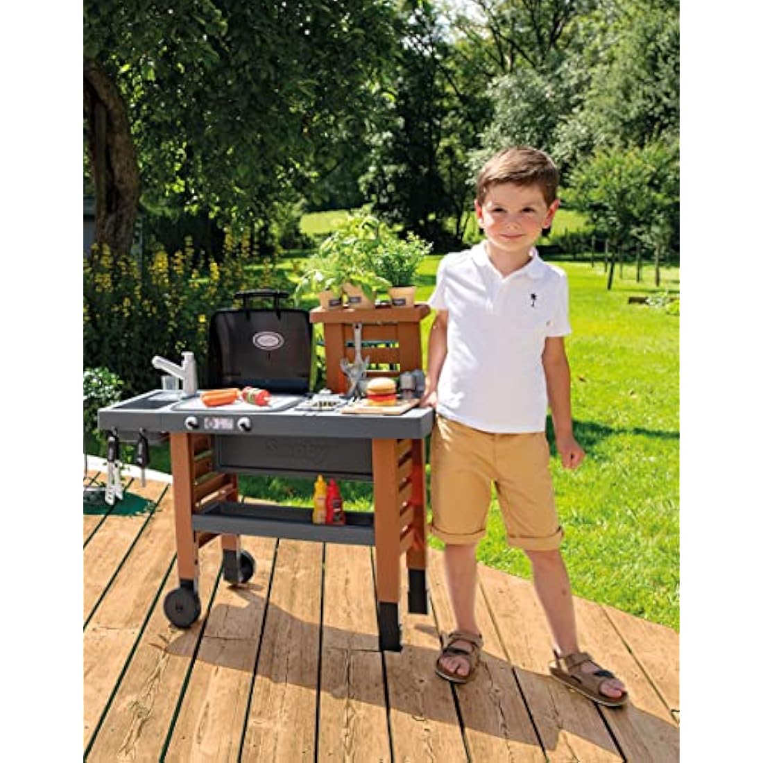 Smoby Garden Kitchen Outdoor Playset with Toy Grill and 43 Accessories