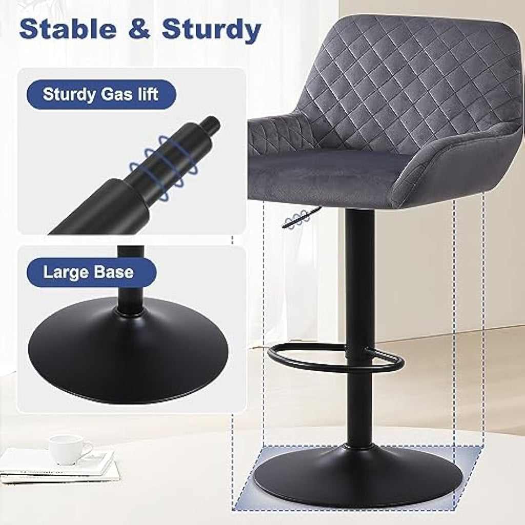 Jolof Store Velvet Swivel Bar Stools Set of 2 | Adjustable Grey Chairs