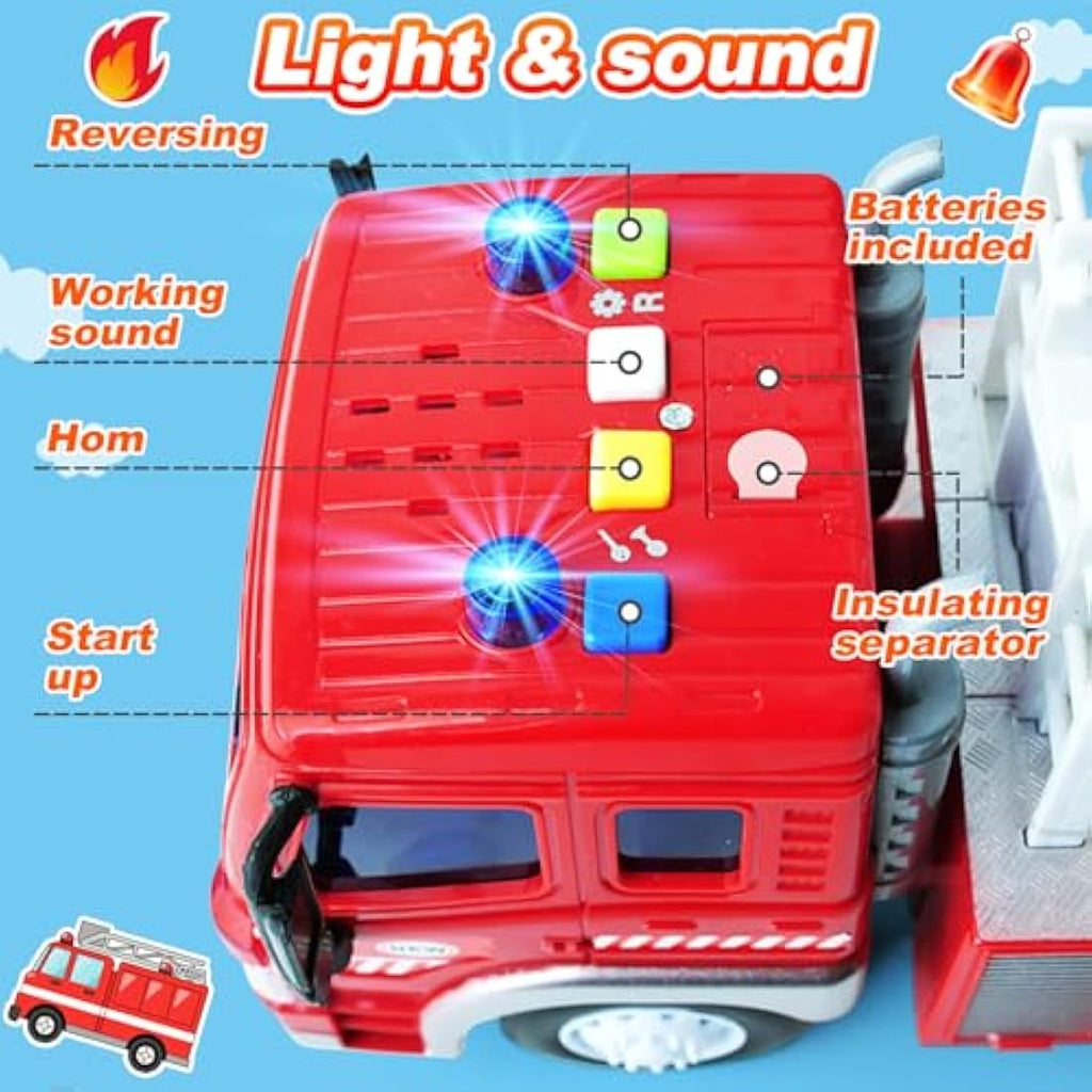 GizmoVine Fire Truck Toy with Lights, Sound & Extending Ladder