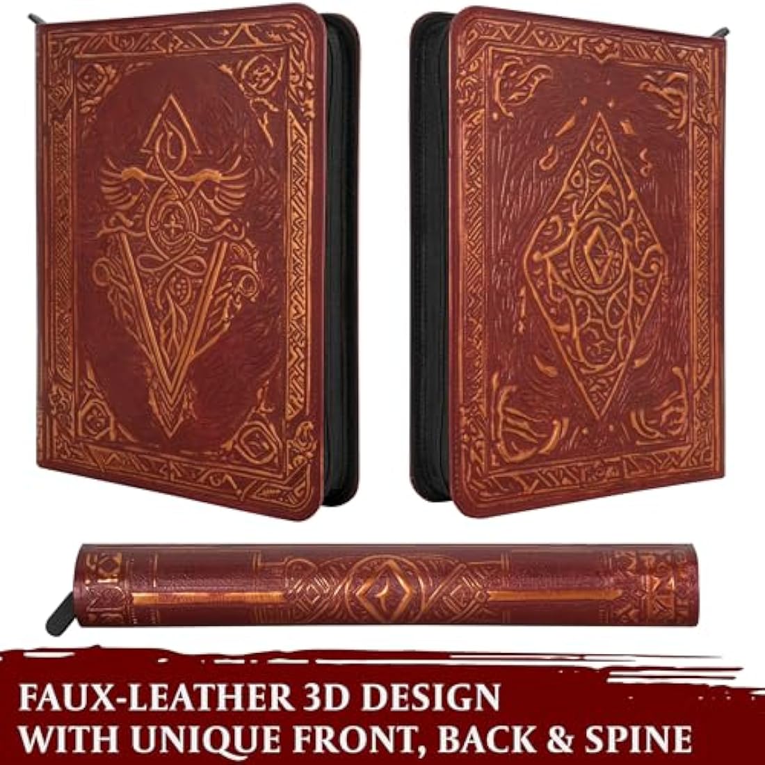 9-Pocket TCG Binder – 3D PU Leather Trading Card Album, Red