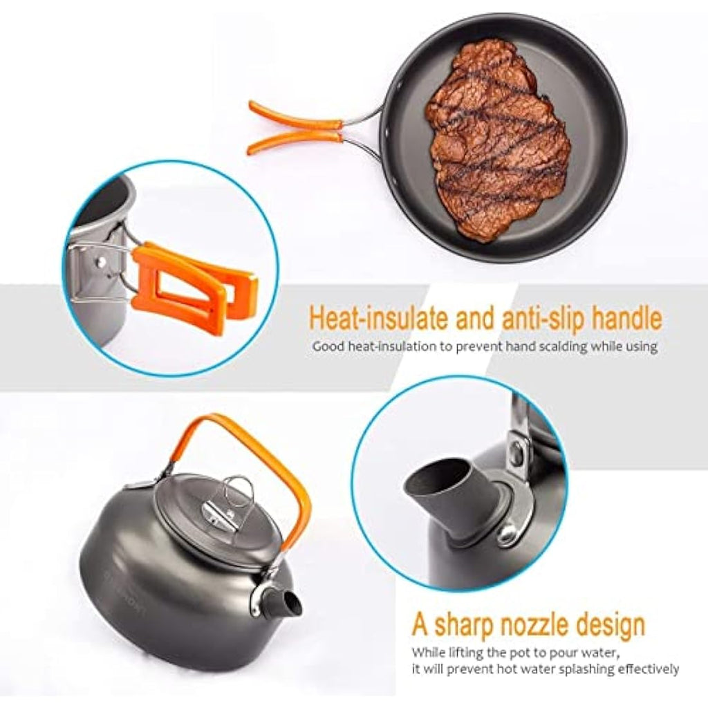 Overmont Camping Cookware Set | 0.8L/1.2L Portable Kettle & Mess Kit