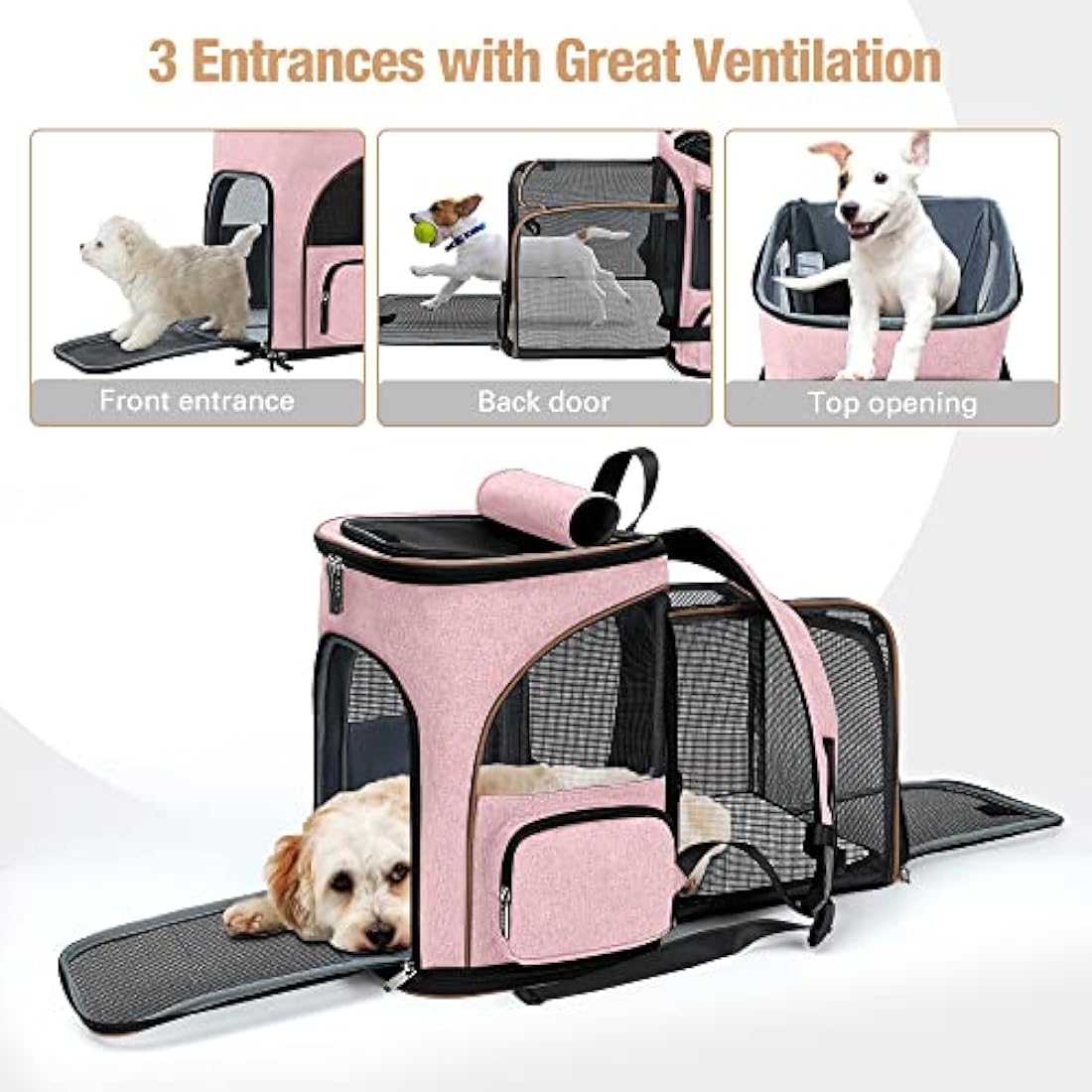 Lekesky Expandable Cat Carrier Backpack | Breathable Pet Rucksack - Pink
