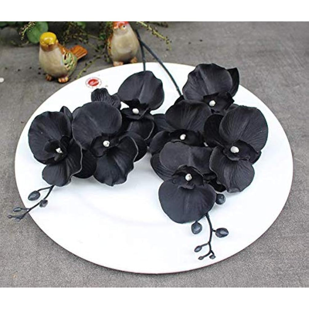 Artificial Black Orchid Stems - 18" Silk Faux Flowers, 3 Pack