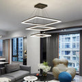 Modern 3-Ring Square LED Chandelier | Dimmable Black Pendant