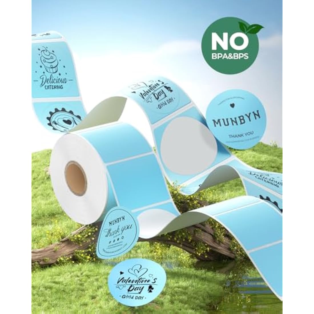 MUNBYN 2" Blue Round Thermal Sticker Labels | 50x50mm Circle Roll (750 Labels)