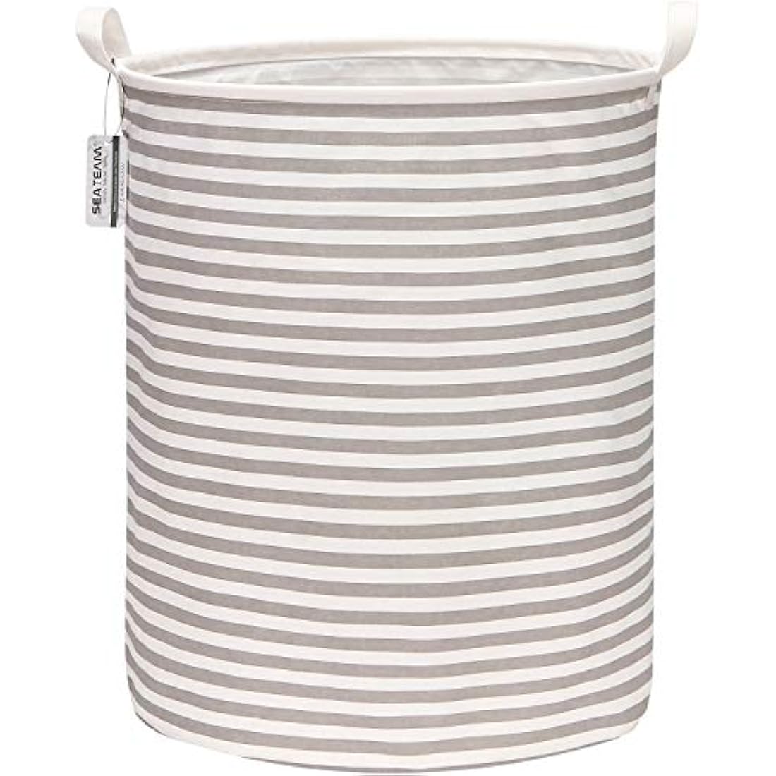 Sea Team Large Waterproof Cotton Laundry Hamper – Grey Stripe Storage Basket