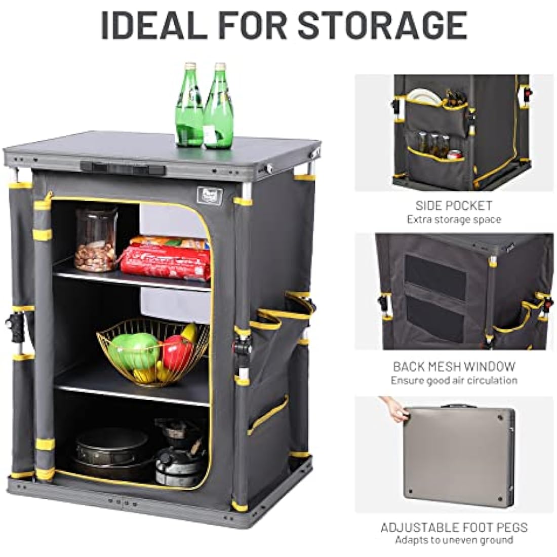 Timber Ridge Folding Camping Kitchen – 3-Shelf Aluminum Storage Cabinet