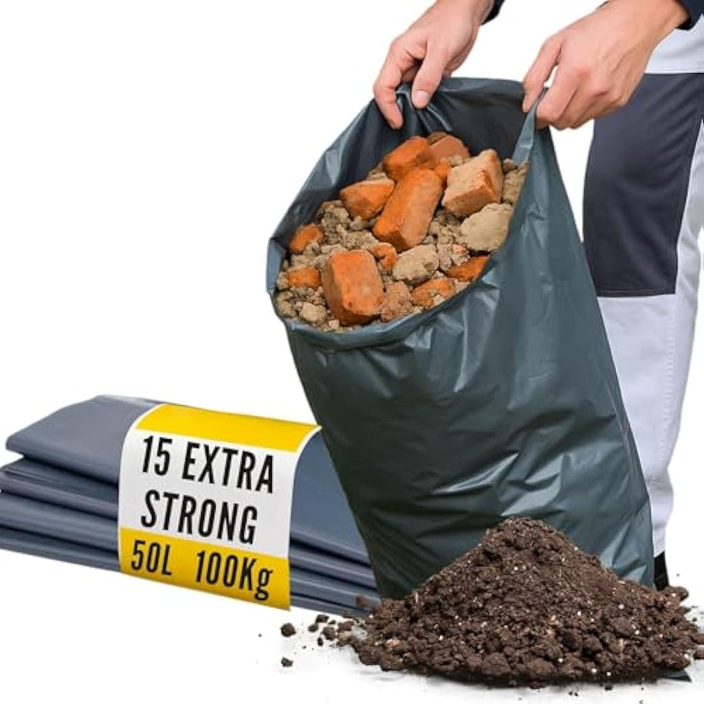 Calzette Heavy Duty Rubble Sacks – 100μm Thick Garden Waste Bags, 40L