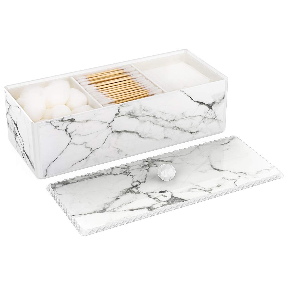 Luxspire Marble Cotton Swab Holder | 3-Compartment Bathroom Canister
