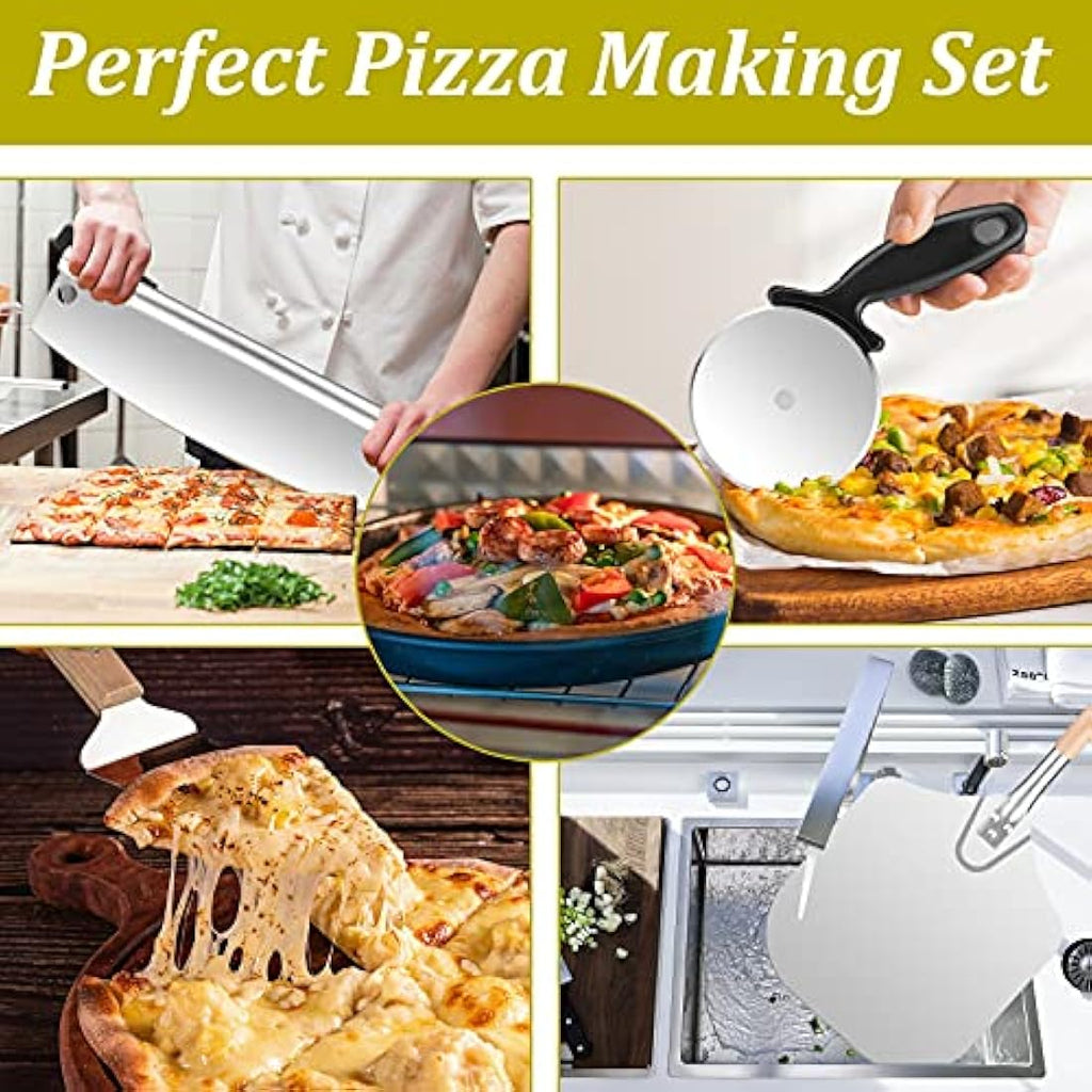 Sinbury 5-Piece Pizza Peel Set – 12 Inch Aluminum Paddle & Rocker Cutter
