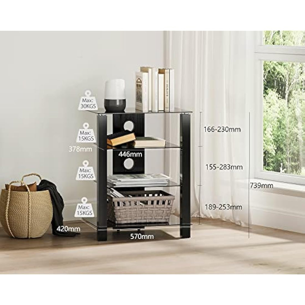 FITUEYES 4-Tier HiFi Stand | Tempered Glass Audio Video Media Rack