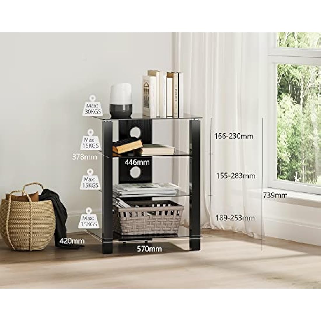 FITUEYES 4-Tier HiFi Stand | Tempered Glass Audio Video Media Rack