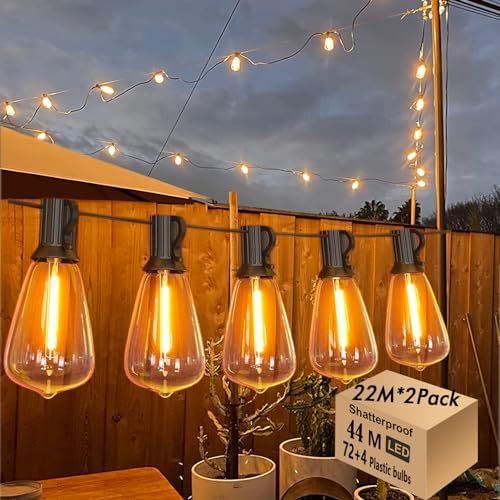 Jolof Store 44M Outdoor Festoon Lights – 72+4 Shatterproof ST38 LED Bulbs