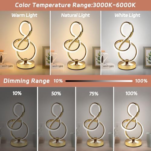 Modern LED Table Lamp | Dimmable Gold Desk Lamp with USB