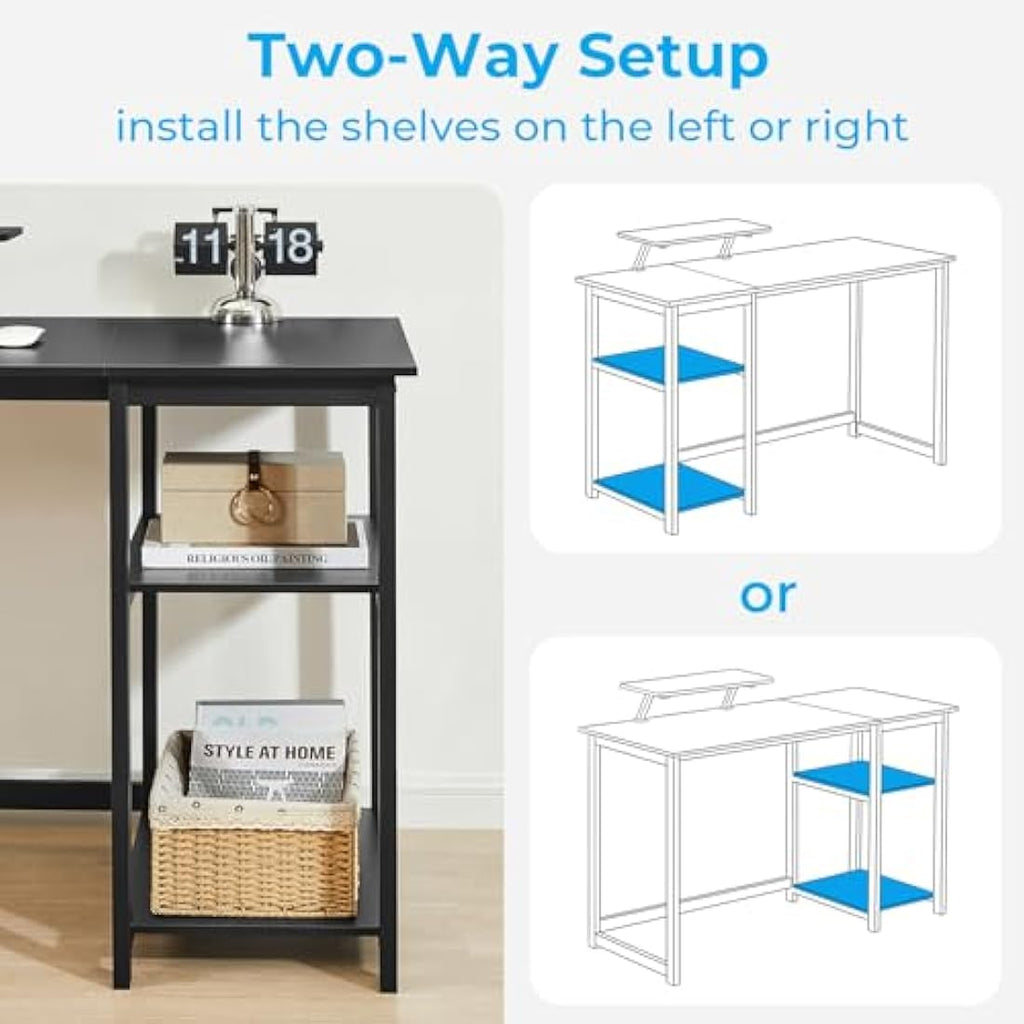 Computer Desk with Monitor Stand and Reversible Shelves