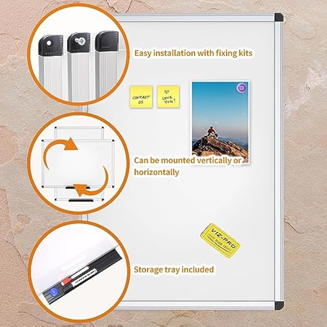 VIZ-PRO Magnetic Whiteboard | 60x45cm Dry Erase Board with Silver Frame
