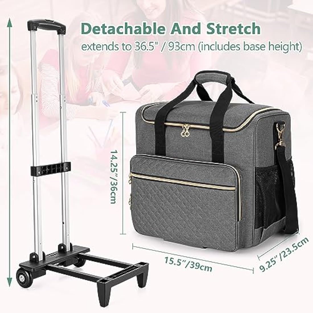 Rolling Teacher Bag | 15.6" Laptop Tote with Detachable Dolly