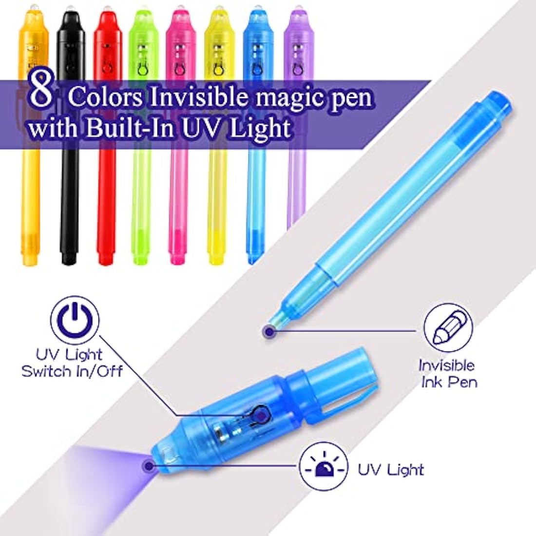 DazSpirit 16 Pack Invisible Ink Spy Pens with UV Light and Notebooks