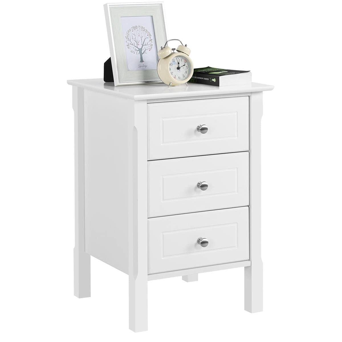 Yaheetech Bedside Table with 3 Drawers, White - image 1