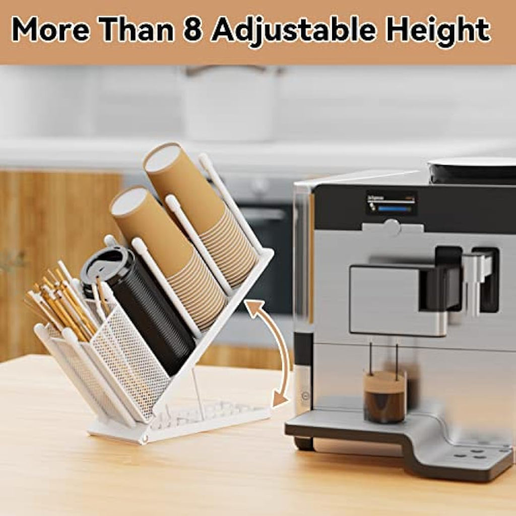Ovicar Adjustable 4 Compartment Metal Cup and Lid Holder with Mesh Basket