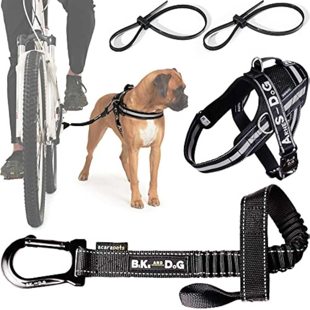Jolof Store Dog Bike Leash and Harness Set with Side Rings – Black, M
