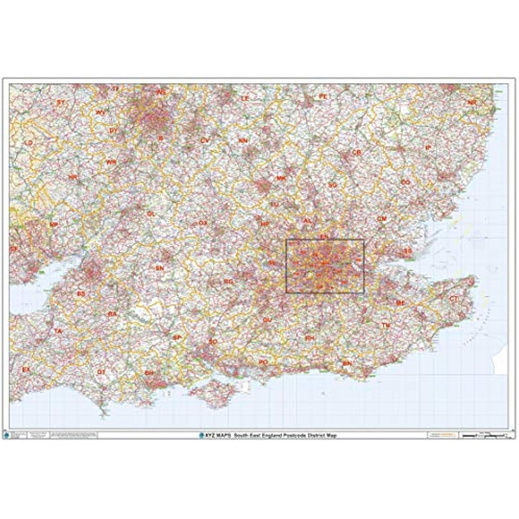 South East England Postcode District Wall Map |  Laminated