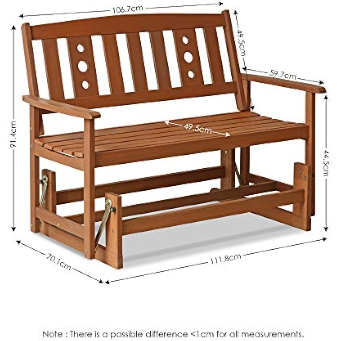 Furinno New Mexico Outdoor Glider – Hardwood Patio Bench, Teak Oil Finish
