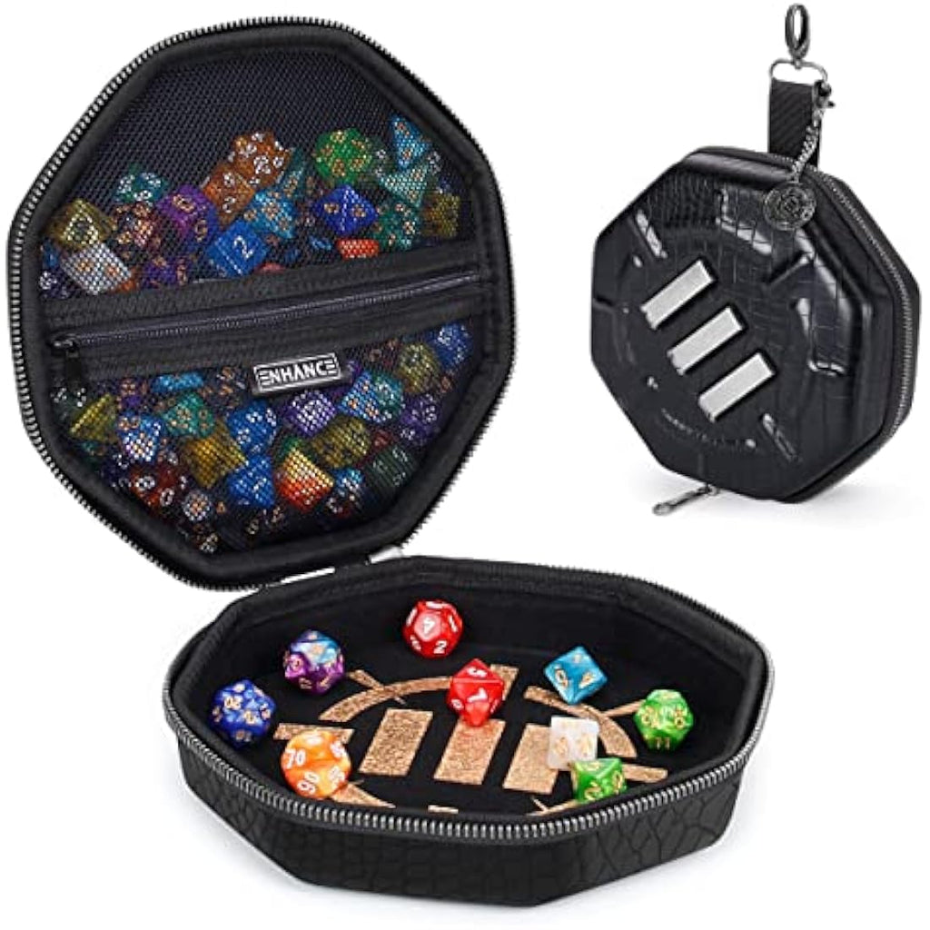 ENHANCE DnD Dice Tray and Case | 150 Dice Storage Holder - Dragon Black