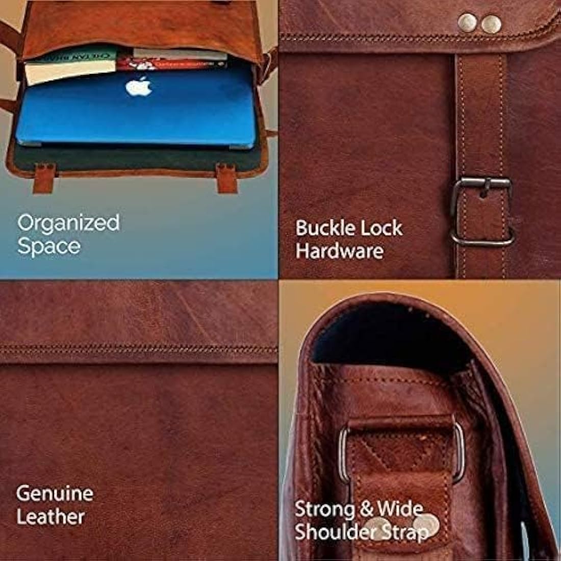 Full-Grain Leather Laptop Messenger Bag – 14 Inch Satchel