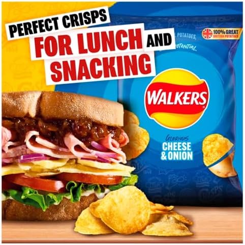 Walkers Cheese & Onion Potato Crisps – British Vegetarian Snacks 45g