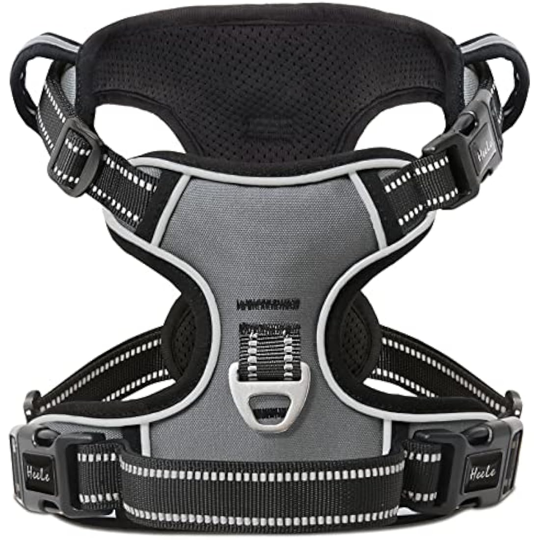 HEELE No Pull Dog Harness | Reflective Padded Adjustable Vest - Grey, L