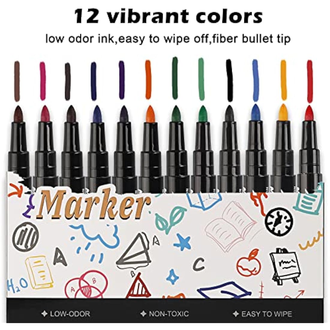 XSG Magnetic Dry Erase Markers – 12 Colors Fine Tip Whiteboard Pens