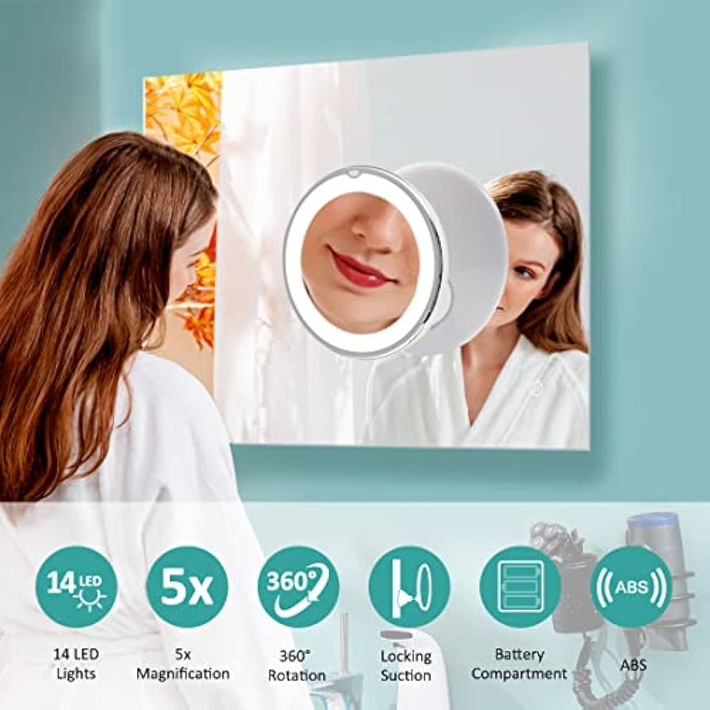 Jolof Store 5X Magnifying LED Travel Mirror | Suction Mount & 360° Swivel