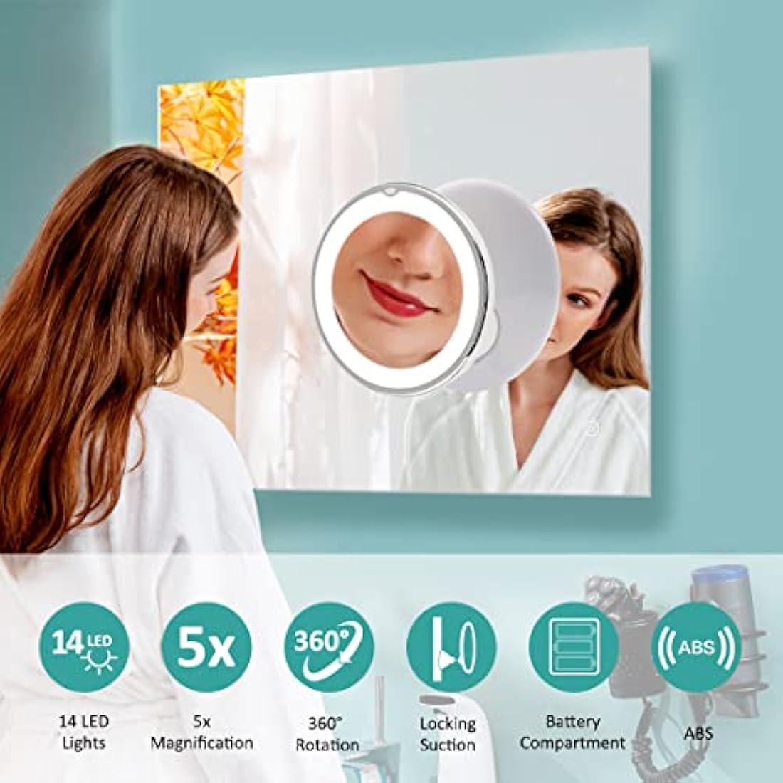 Jolof Store 5X Magnifying LED Travel Mirror | Suction Mount & 360° Swivel
