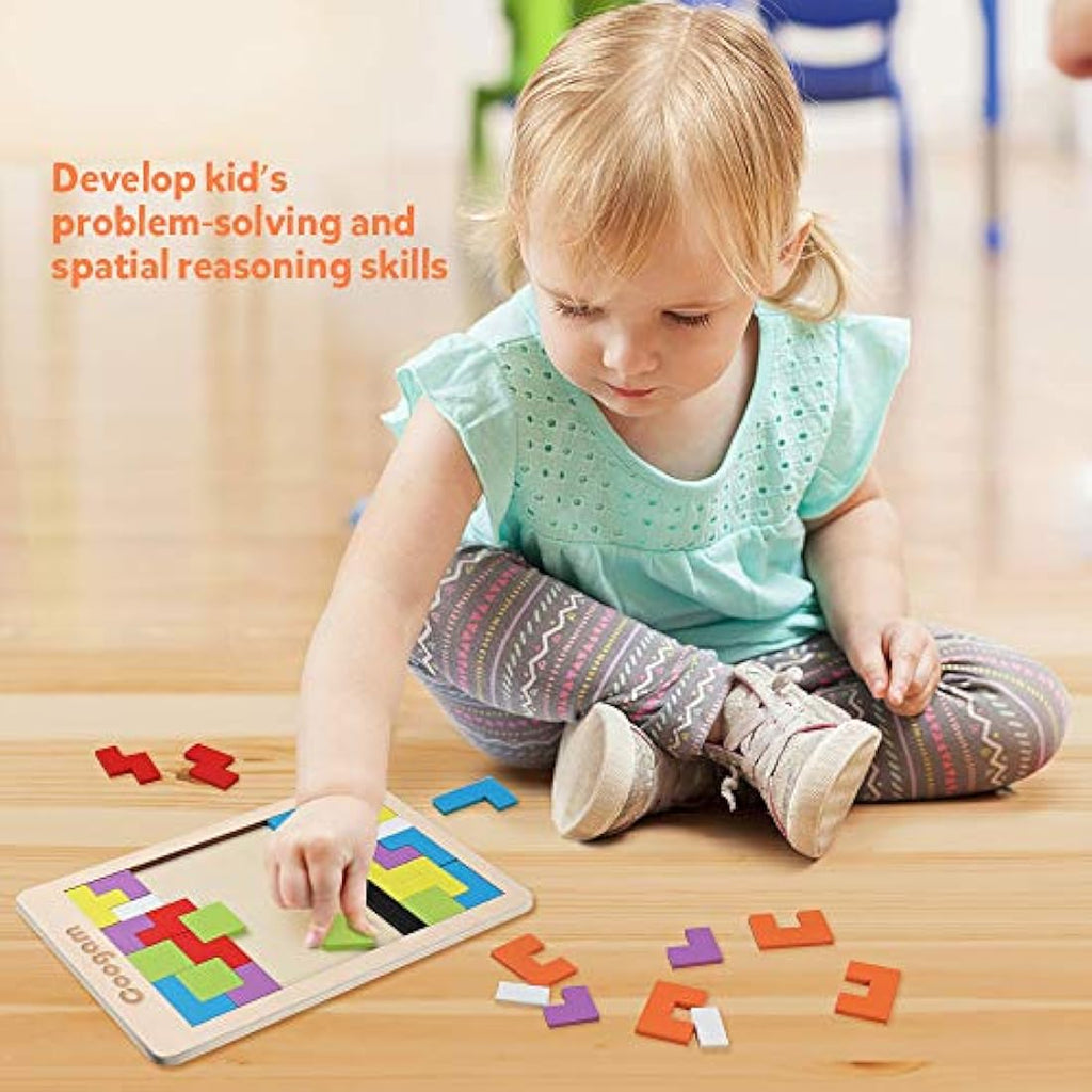 Coogam Wooden Tangram Brain Teaser Puzzle – 40pc Educational Jigsaw Toy