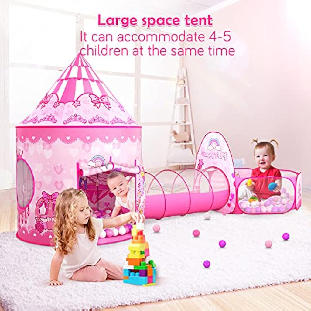 SENODEER 3-in-1 Princess Tent with Ball Pit and Crawl Tunnel for Girls
