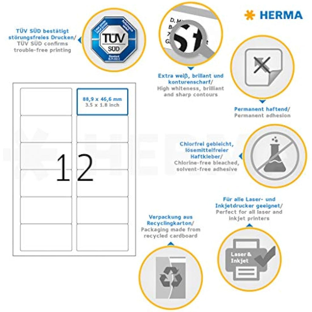 HERMA White Multipurpose Labels | 88.9 x 46.6 mm | 1200 Blank Stickers