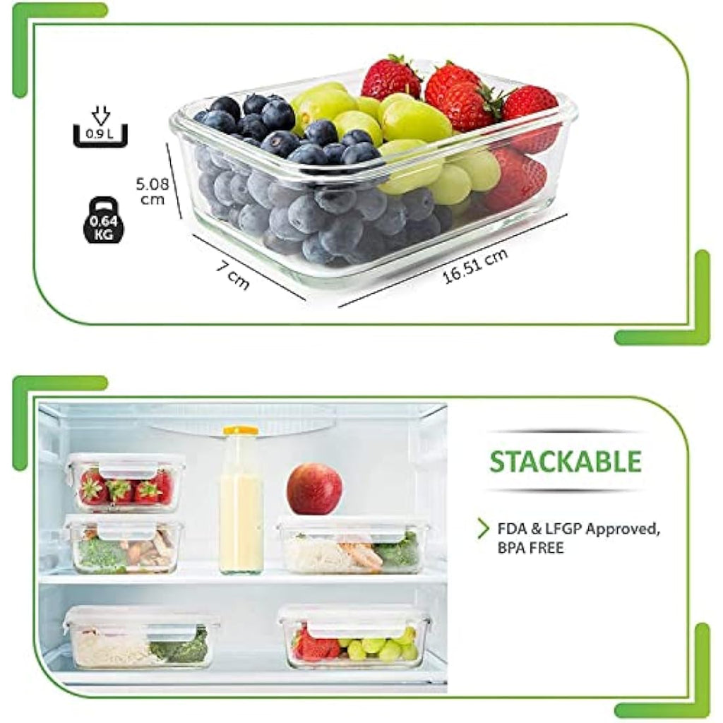 Jolof Store Glass Meal Prep Containers – 5-Pack Airtight Food Storage
