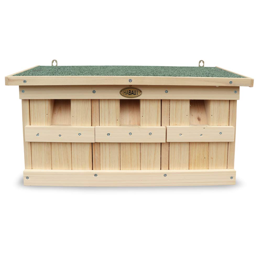 HABAU 3-Chamber Sparrow House – Solid Wood Bird Nesting Box