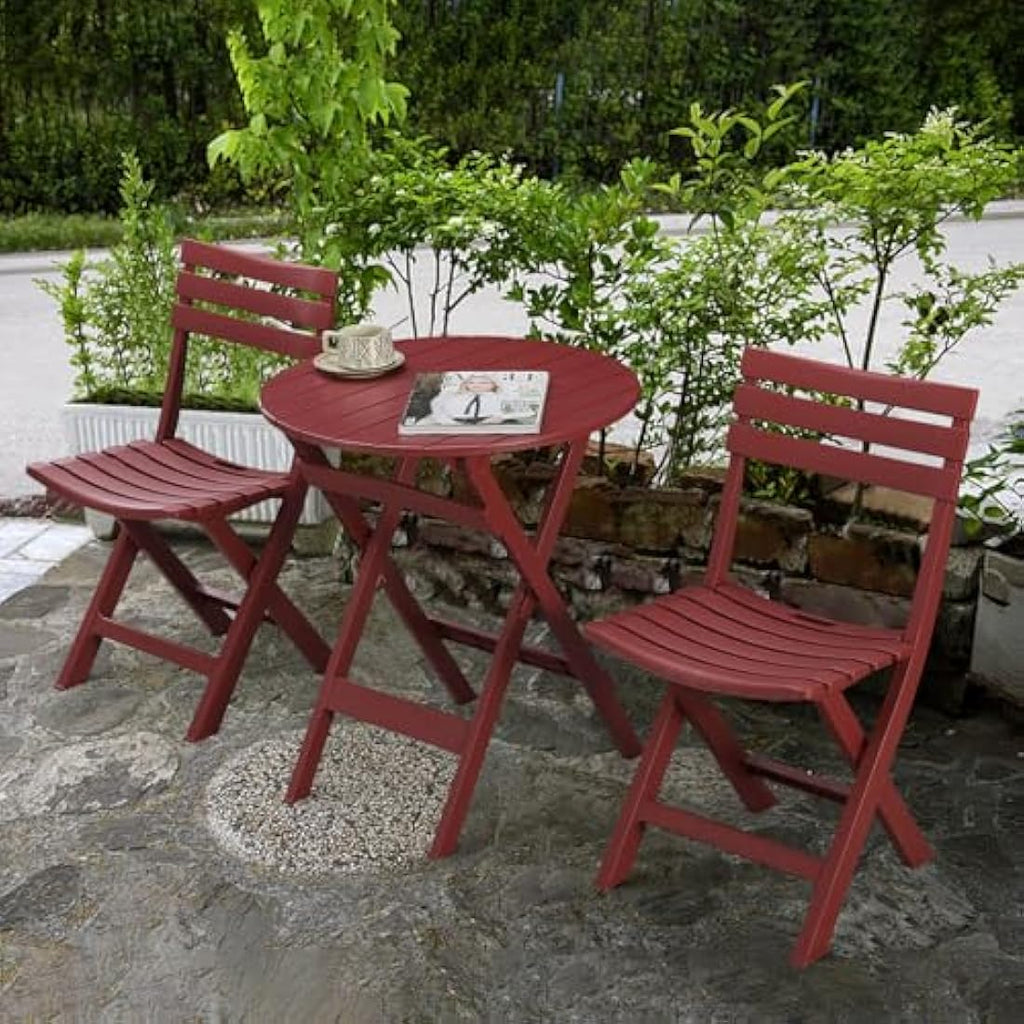 TAO ONE 3-Piece Plastic Folding Bistro Set – Portable Patio Furniture, Red