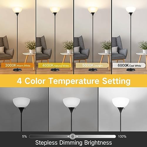 OUTON LED Torchiere Floor Lamp | Dimmable Standing Lamp with Remote