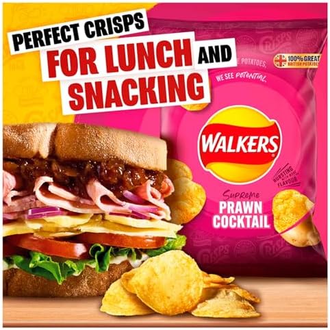 Walkers Prawn Cocktail Potato Crisps – 32 x 45g Bulk Multipack