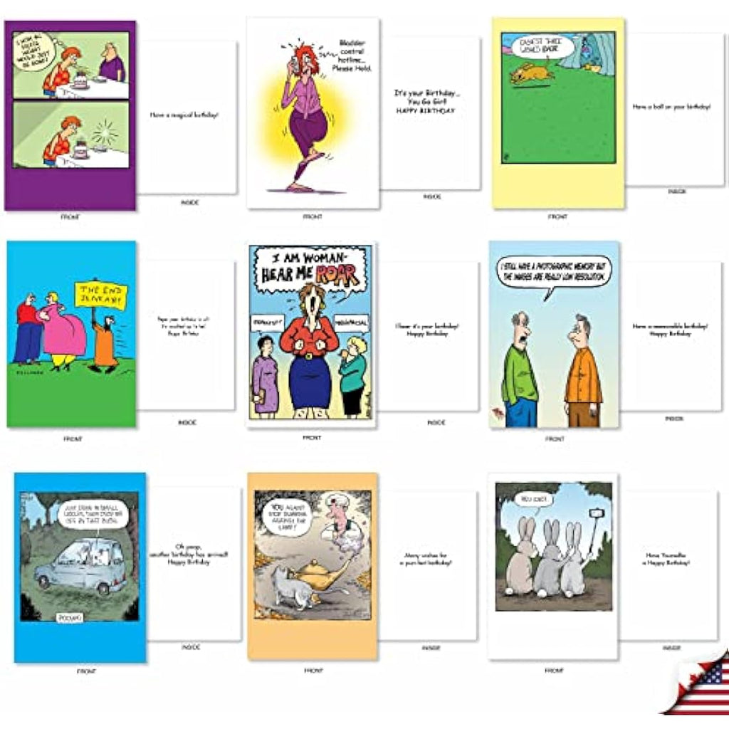NobleWorks Funny Birthday Cards Bulk Box Set - 36 Assorted Humor Designs