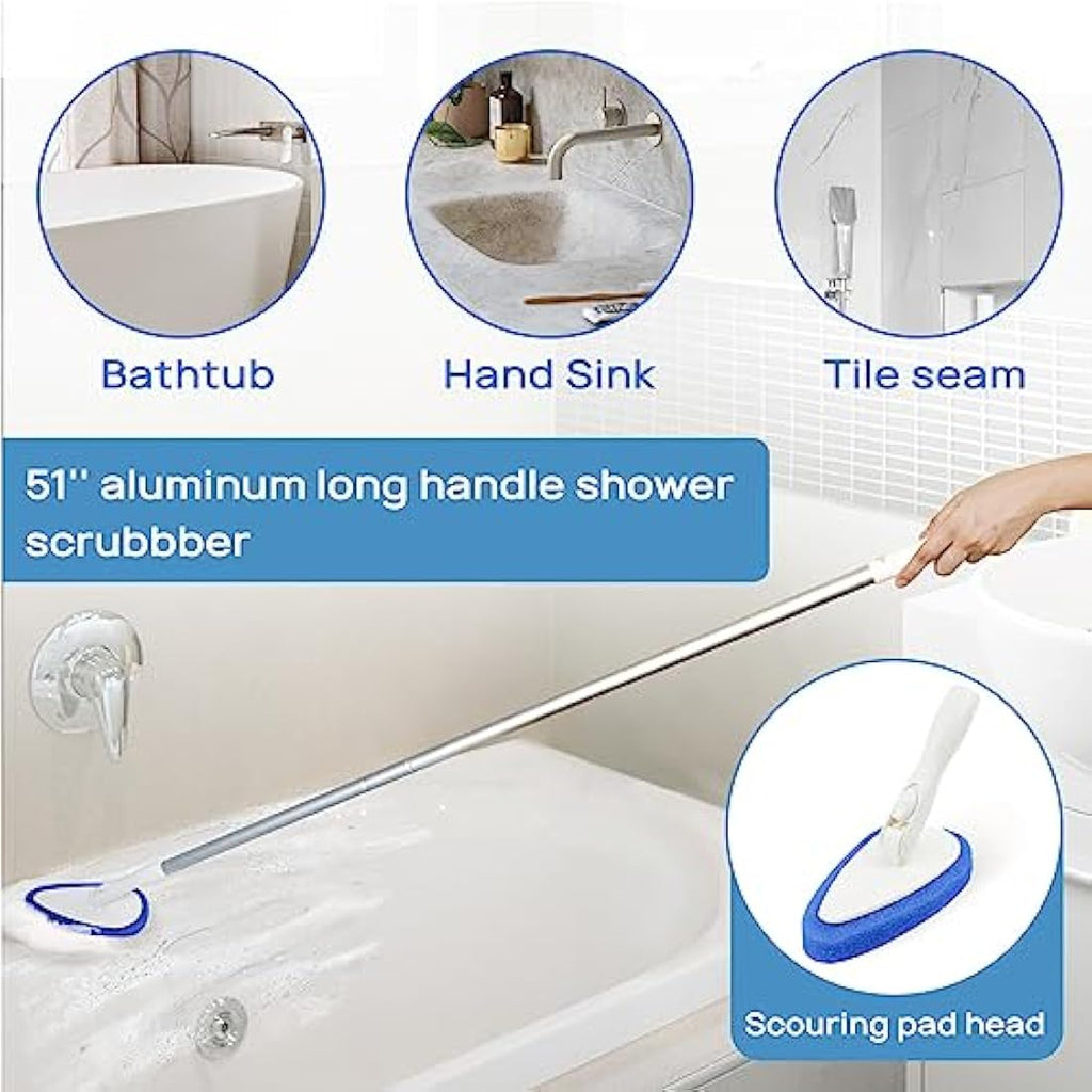 Qaestfy Shower Scrubber with 51'' Long Handle | 180° Swivel Head Brush