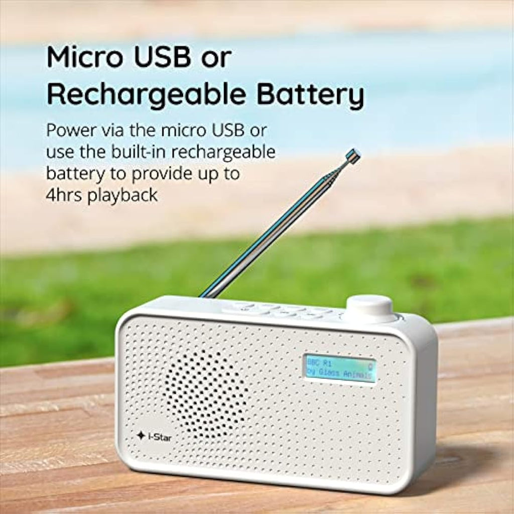 iStar Portable DAB/DAB+ & FM Digital Radio | Battery or Mains - White