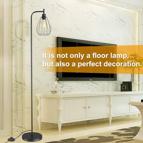 ArcoMead Industrial Floor Lamp – Black Metal Standing Light with Mesh Cage