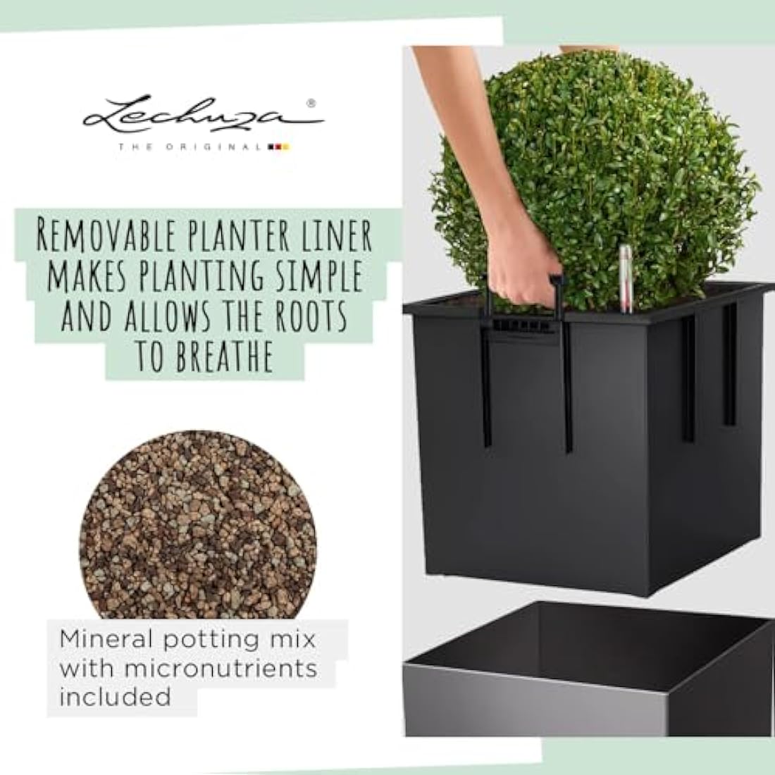 Lechuza CUBE 50 Self-Watering Planter – Large Charcoal Metallic Pot