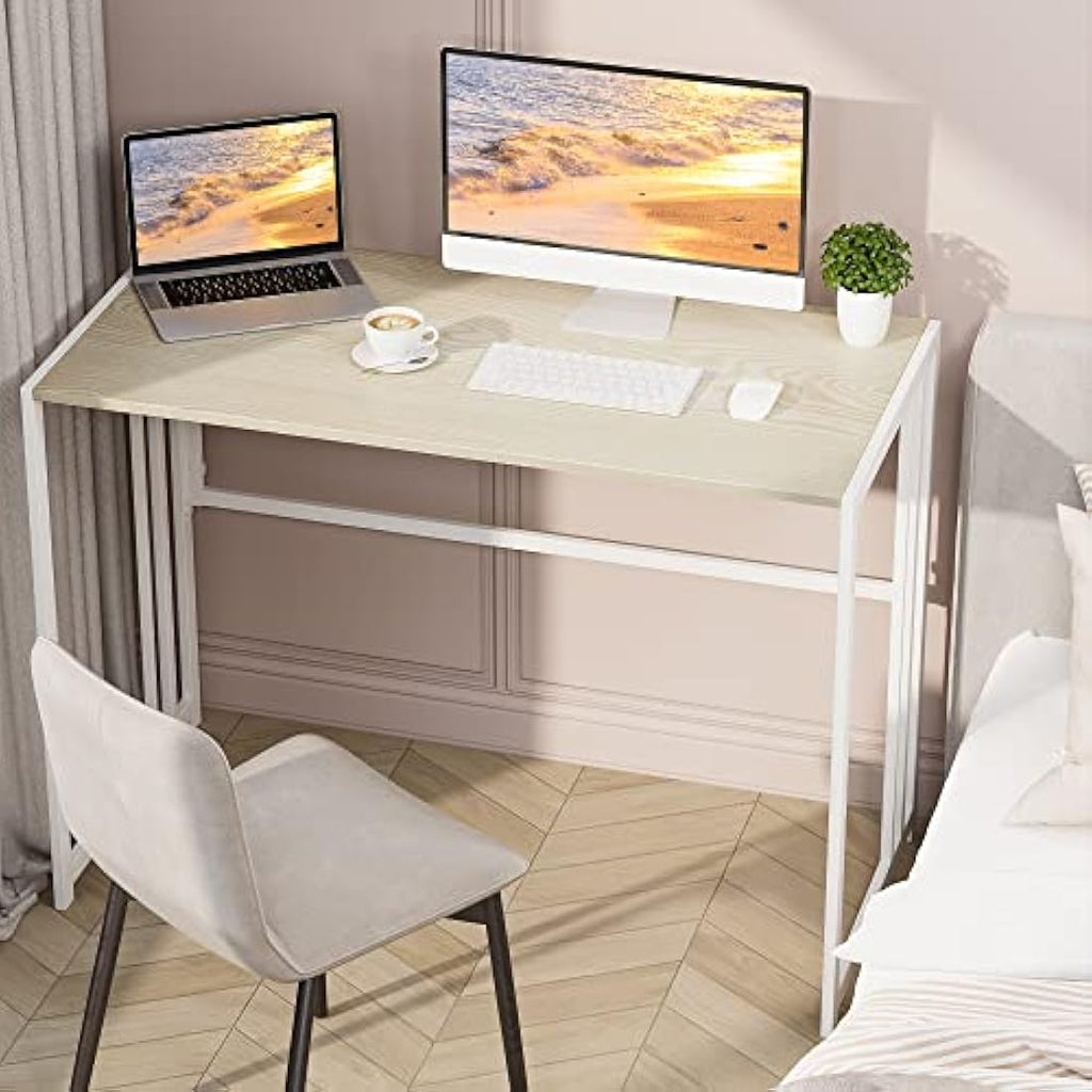 Ulifance Folding Computer Desk – No-Assembly Writing Table, Beige
