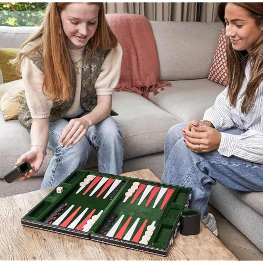 Engelhart Wooden Backgammon Set – 15 Inch Travel Case with Inlaid Felt